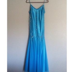 Beaded floor length spaghetti strap dress